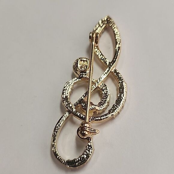 Vintage Gold Treble Clef Brooch with Crystals - Picture 3 of 4